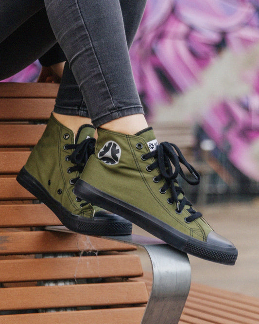 Etiko Vegan High Top Olive and Black Organic and Ethical Sneakers Fairtrade Certified 
