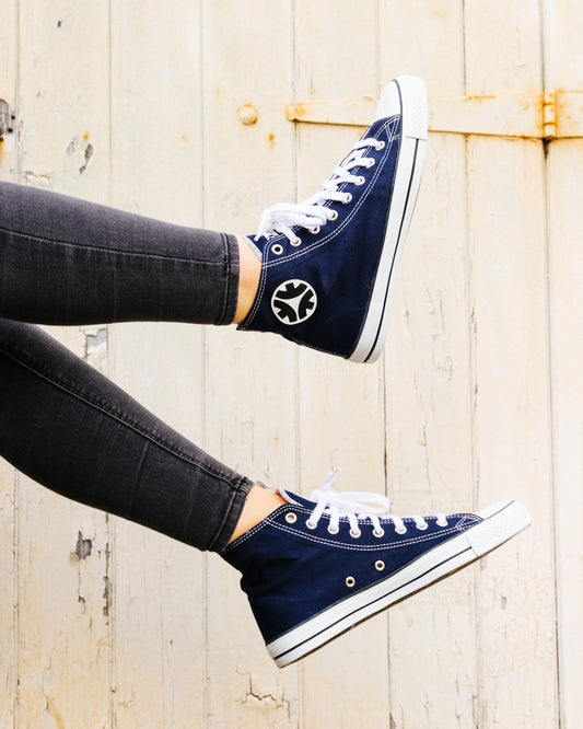 Etiko Vegan High Top Sneakers Blue and White Organic and Fairtrade Certified Ethical Sneakers