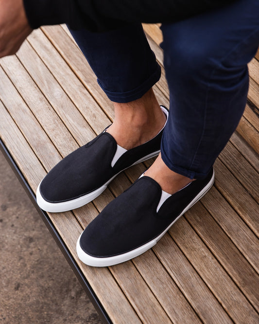 Etiko Vegan Slip Ons Black and White Sneakers Organic and Fairtrade Certified Ethical Sneakers