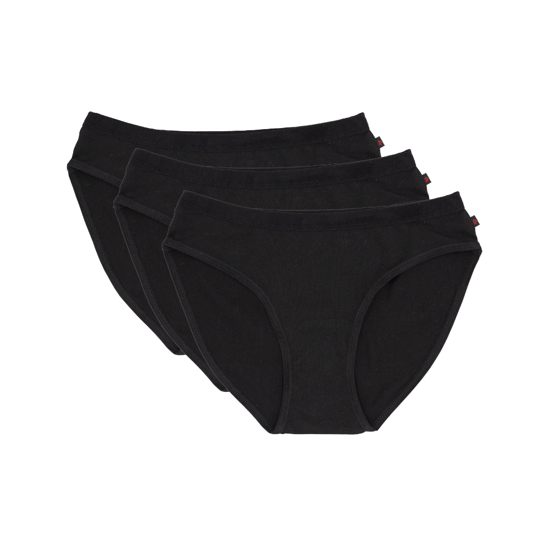 Organic Cotton Women's Bikini Underwear Black Bundle deals, Fairtrade Certified, Pack of three