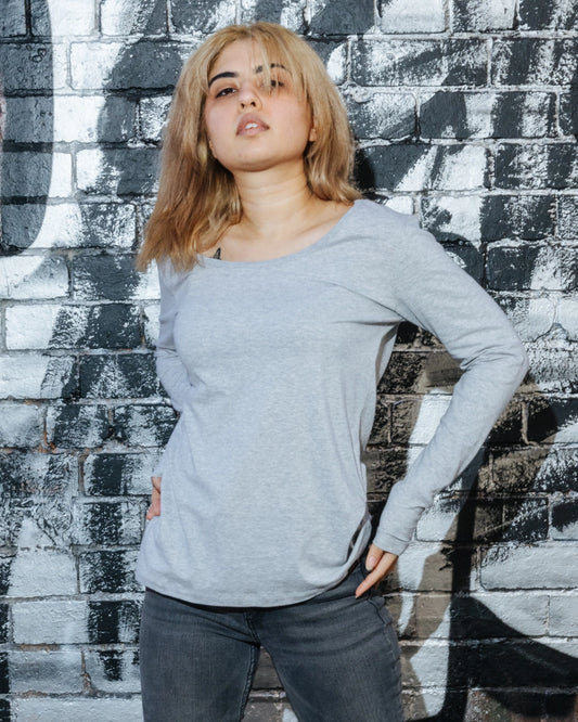 Etiko Fairtrade Certified Organic Cotton Grey Marle Long Sleeve Women’s T-Shirt, Eco-Friendly