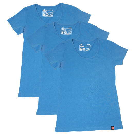 Etiko Fairtrade Certified Organic Cotton Blue Marle Womens Round Neck T-Shirt Bundle, Eco-Friendly
