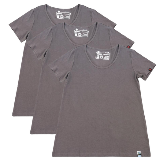Etiko Fairtrade Certified Organic Cotton Charcoal Womens Round Neck T-Shirt Bundle, Eco-Friendly
