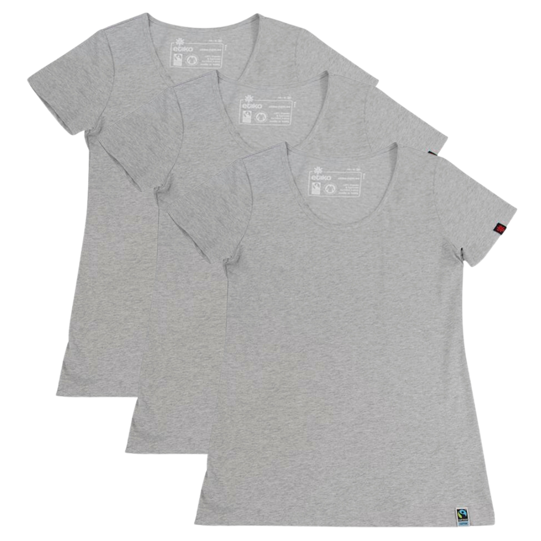 T-Shirt Femme Col V En Coton Biologique - Taille M, Gris - Marque PACK ORGANIC