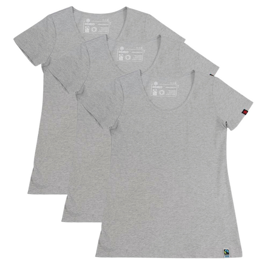 Etiko Fairtrade Certified Organic Cotton Grey Womens Round Neck T-Shirt Bundle, Eco-Friendly