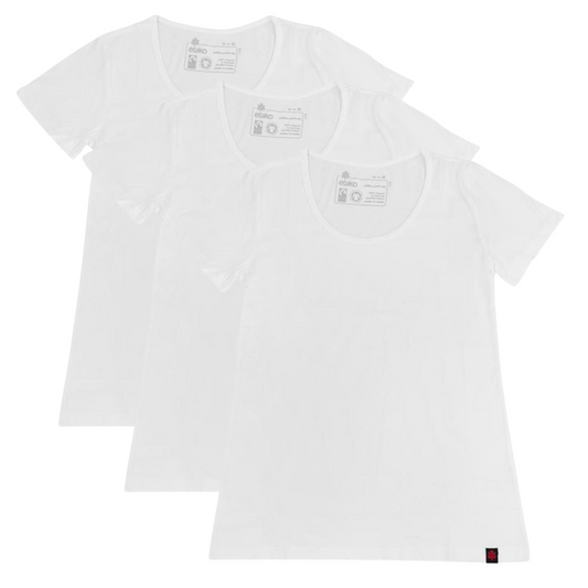 Etiko Fairtrade Certified Organic Cotton White Womens Round Neck T-Shirt Bundle, Eco-Friendly