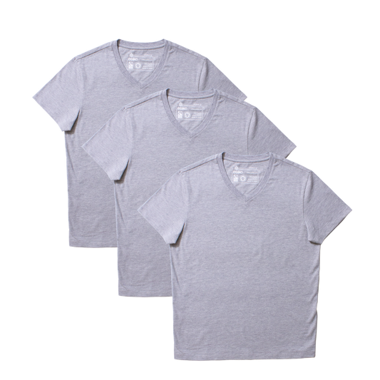Etiko Fairtrade Certified Organic Cotton Grey Marle Unisex V-Neck T-Shirt Bundle, Pack of Three
