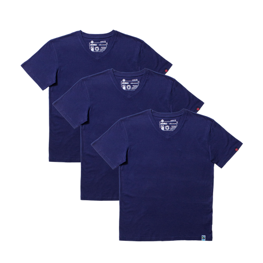 Etiko Fairtrade Certified Organic Cotton Navy Unisex V-Neck T-Shirt Bundles, Eco-Friendly