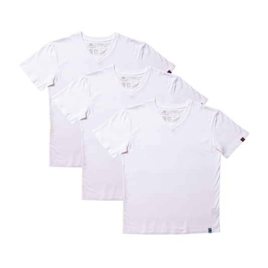Etiko Fairtrade Certified Organic Cotton White Unisex V-Neck T-Shirt Bundle, Eco-Friendly