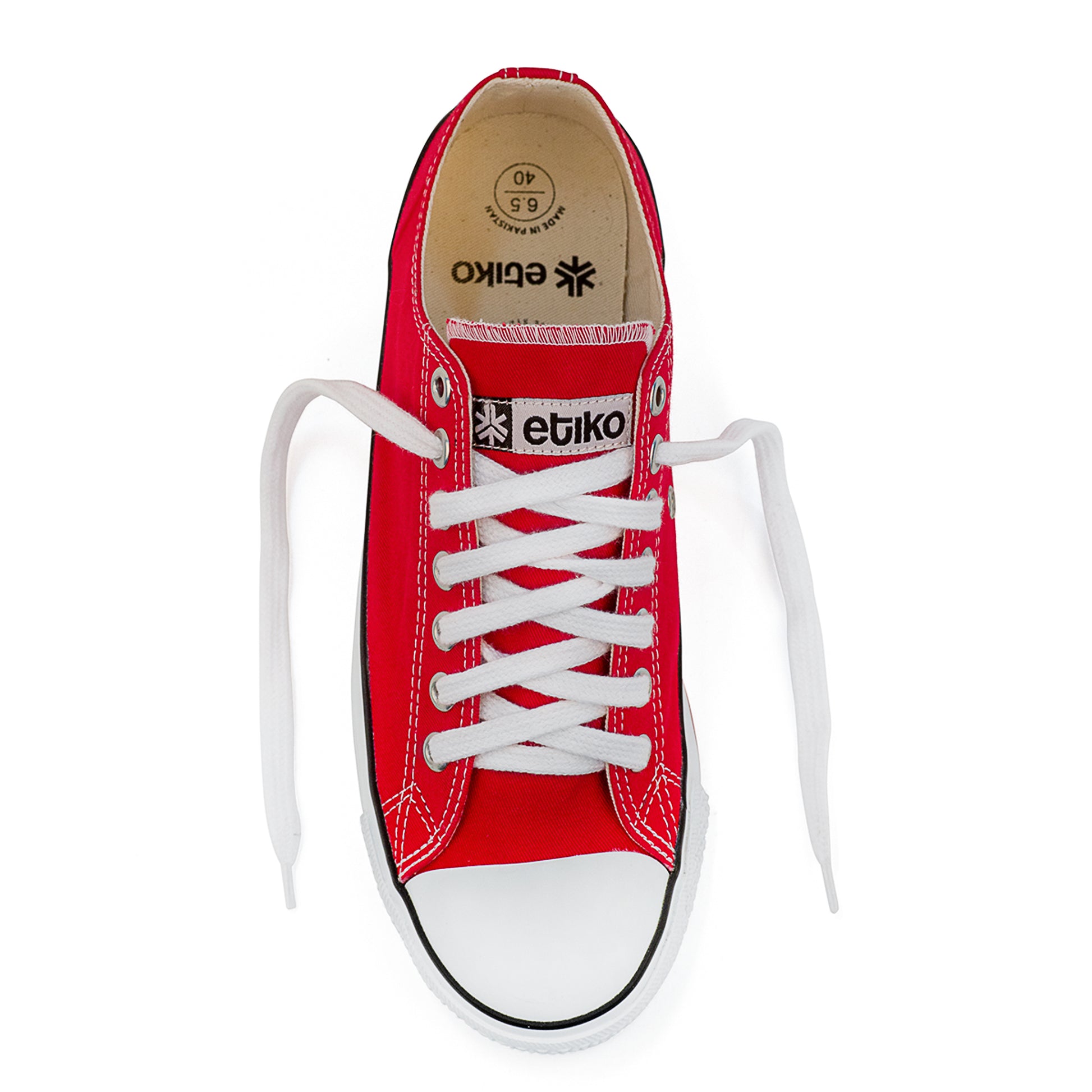 Etiko Vegan Low Cut Red and White Sneakers Organic and Fairtrade Certified Ethical Sneakers