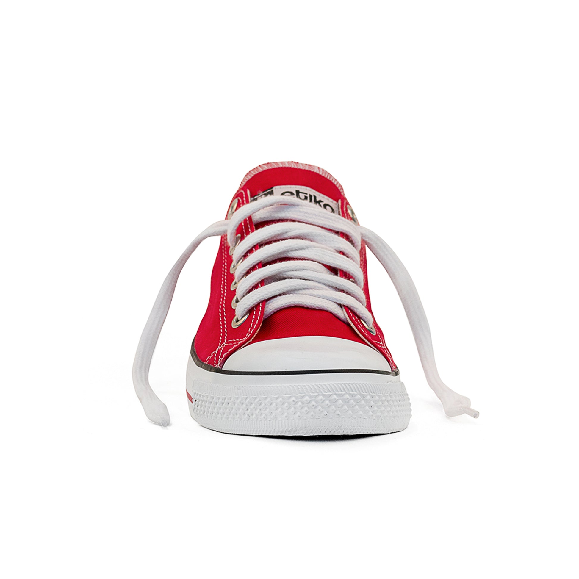 Etiko Fairtrade Certified low cut style red and white vegan, eco-friendly sneakers