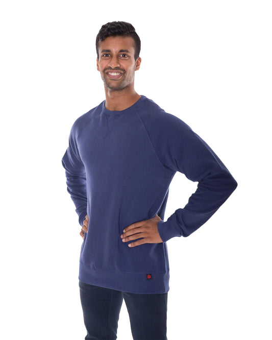 Etiko navy organic cotton crew neck top with long sleeves, ethically made, certified organic