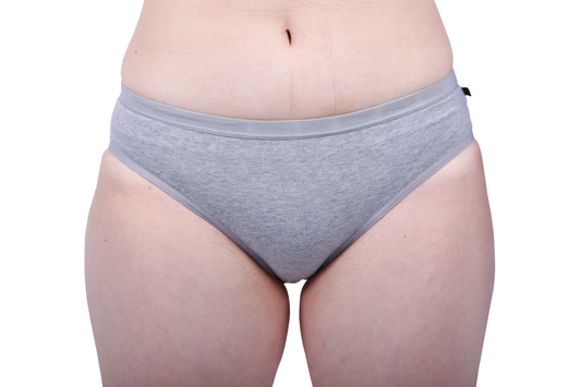 Etiko grey coloured soft organic cotton bikini style ethical underwear with a elasticated waist