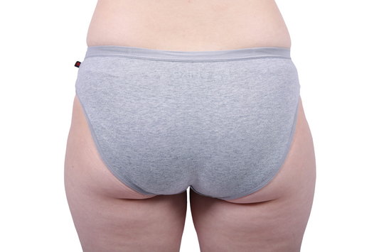 Etiko grey coloured soft organic cotton bikini style ethical underwear with a elasticated waist