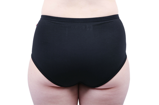 Etiko black full brief ethical underwear with a elasticated waist, fairtrade certified