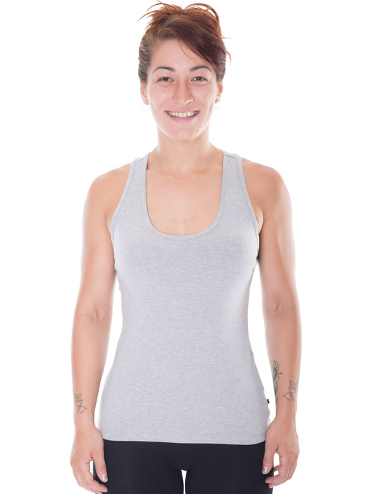 Grey tank top with racerback ethically made of fairtrade certified organic cotton
