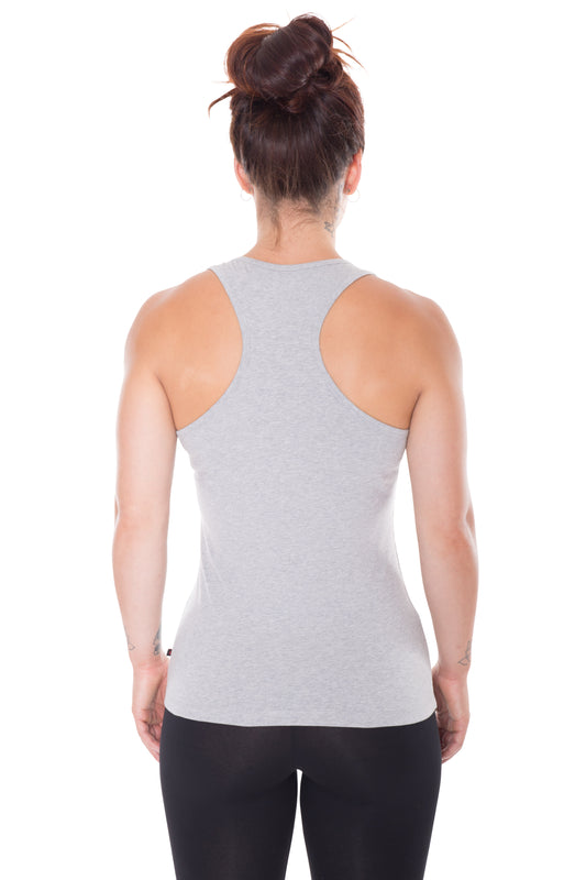Grey tank top with racerback ethically made of fairtrade certified organic cotton