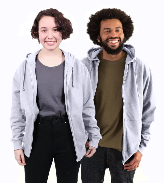 Etiko grey unisex hoodie made from organic cotton with a zip opening at front