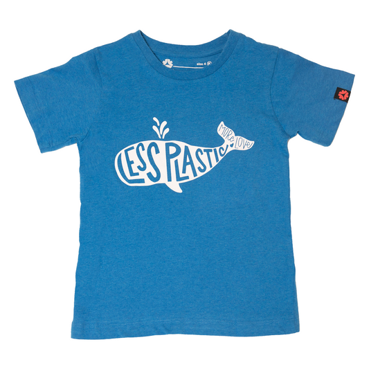 Etiko Fairtrade Certified Organic Cotton Less Plastic More Love Printed Blue Marle Kids T-Shirt