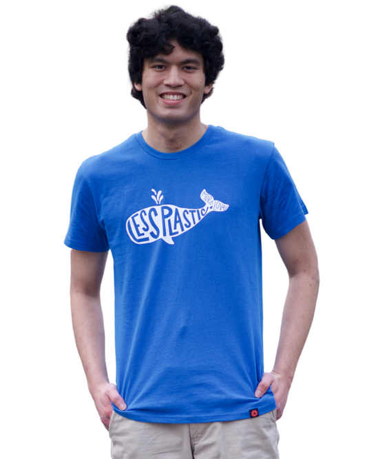 Etiko Fairtrade Certified Organic Cotton Less Plastic More Love Printed Blue Marle Unisex T-Shirt