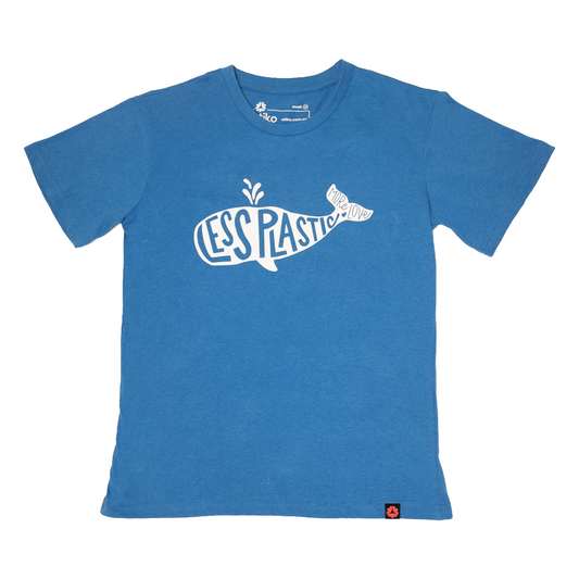 Etiko Fairtrade Certified Organic Cotton Less Plastic More Love Printed Blue Marle Unisex T-Shirt