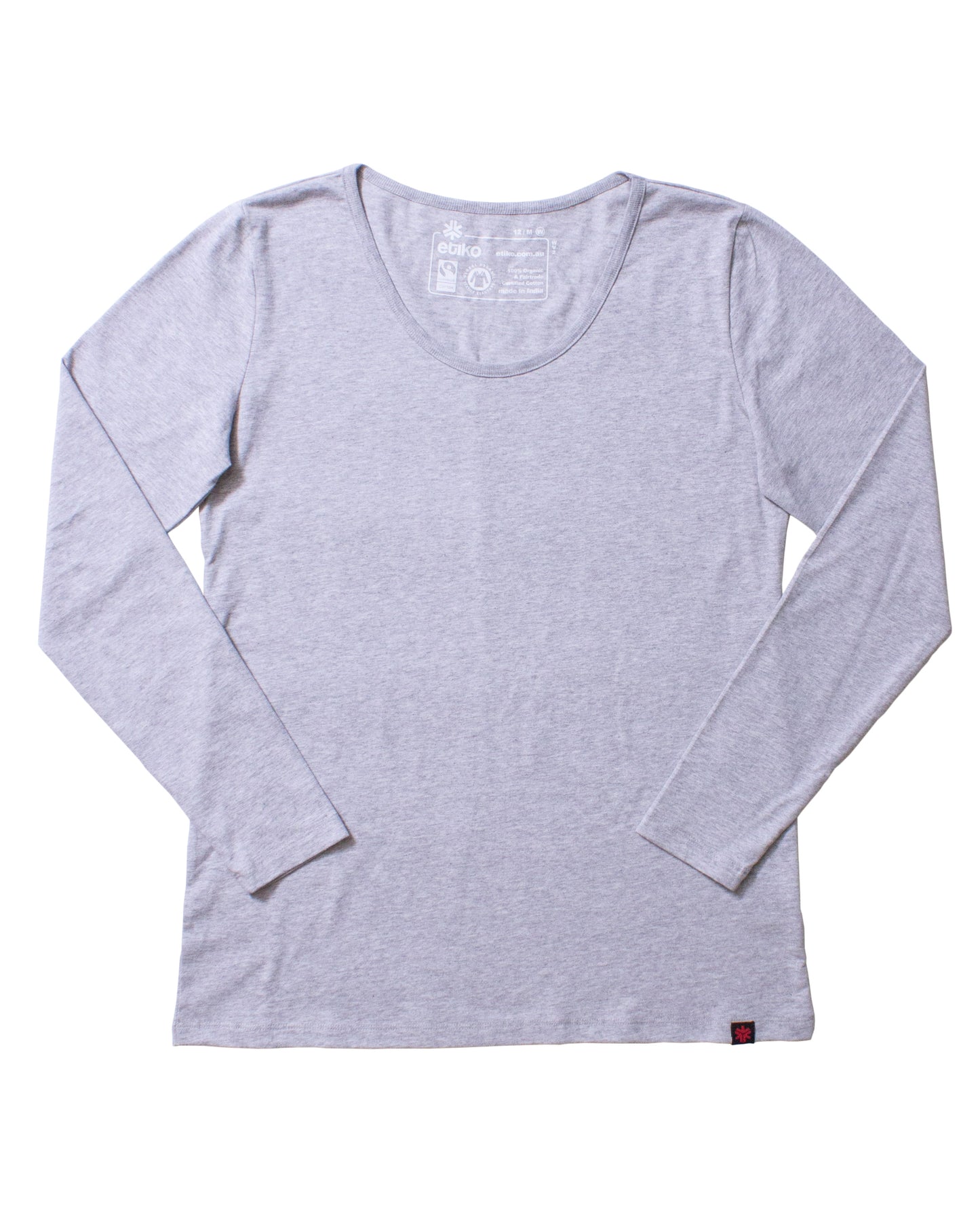 Etiko Fairtrade Certified Organic Cotton Grey Marle Long Sleeve Women’s T-Shirt, Eco-Friendly