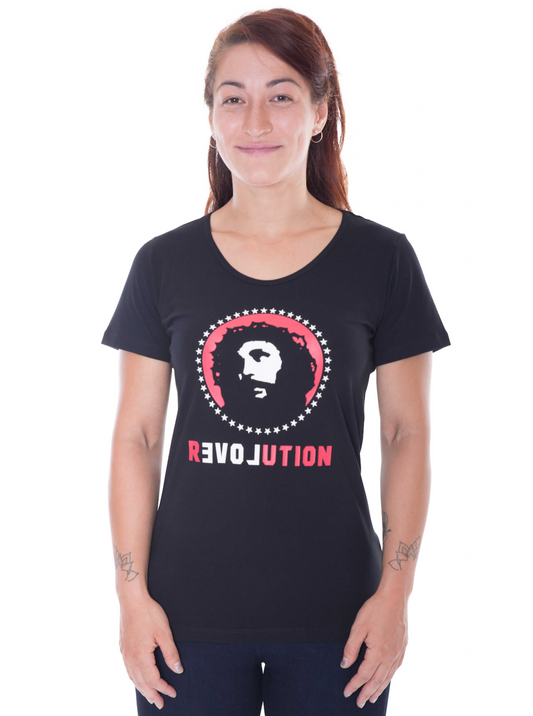 Etiko Fairtrade Certified Organic Cotton Love Revolution Printed Black Womens T-Shirt