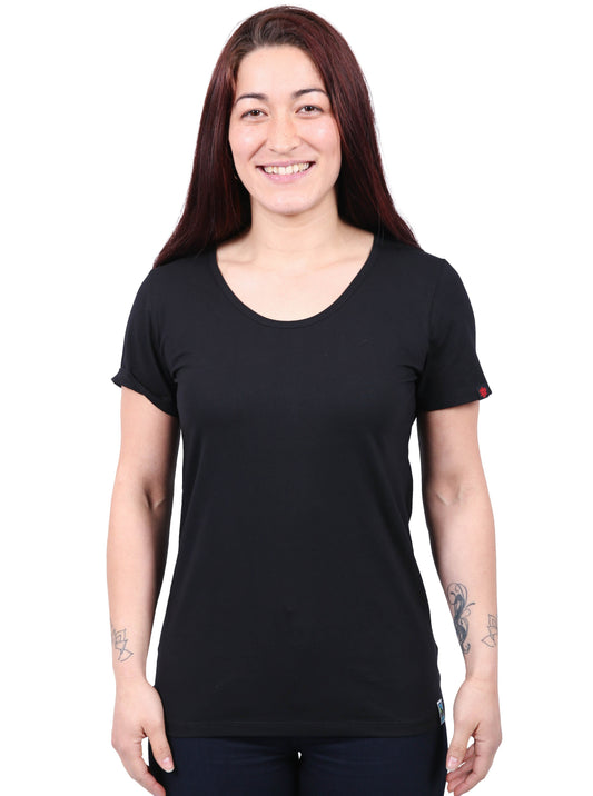 Etiko Fairtrade Certified Organic Cotton Black Womens Round Neck T-Shirt, Eco-Friendly