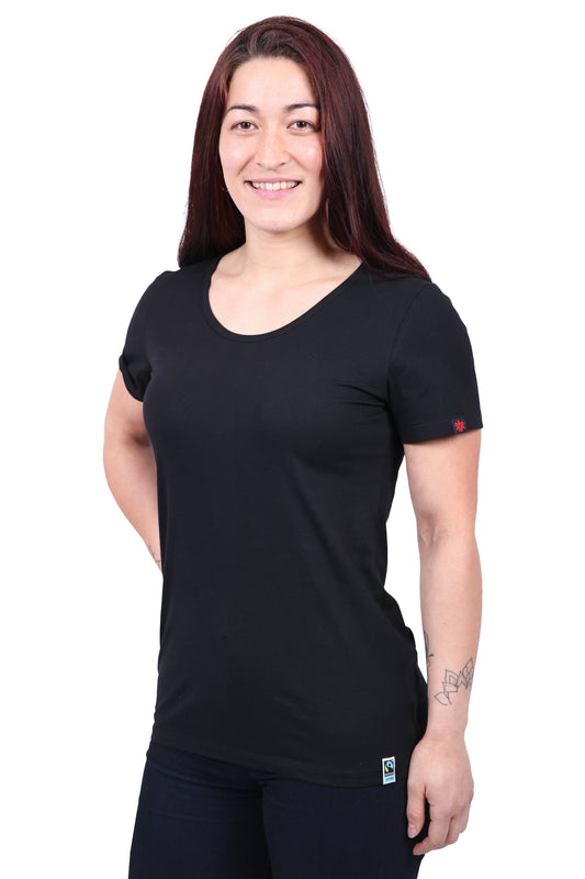 Etiko Fairtrade Certified Organic Cotton Black Womens Round Neck T-Shirt, Eco-Friendly