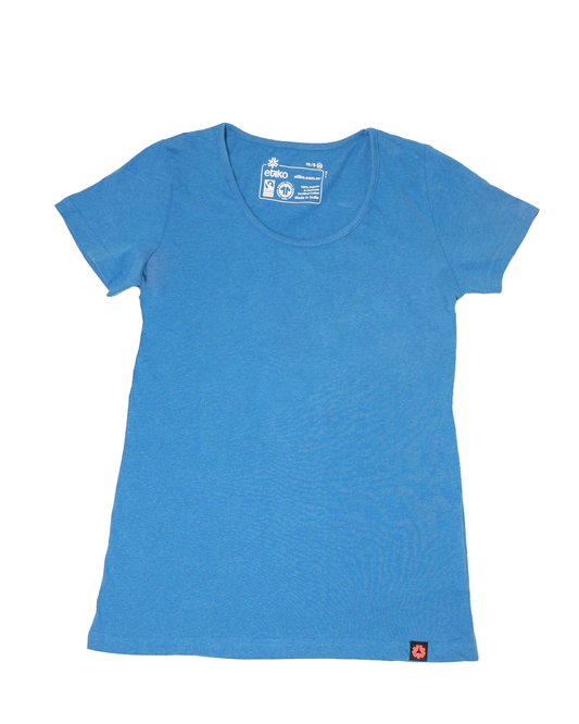 Etiko Fairtrade Certified Organic Cotton Blue Marle Womens Round Neck T-Shirt, Eco-Friendly