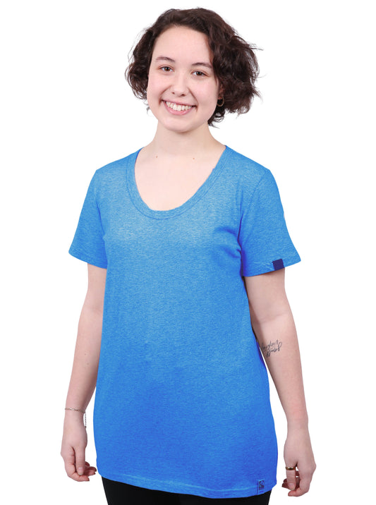 Etiko Fairtrade Certified Organic Cotton Blue Marle Womens Round Neck T-Shirt, Eco-Friendly