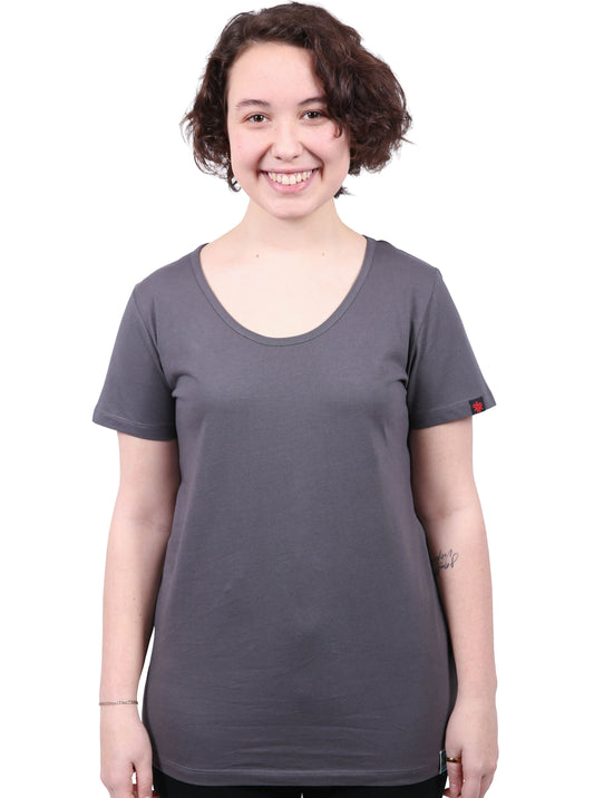 Etiko Fairtrade Certified Organic Cotton Charcoal Womens Round Neck T-Shirt, Eco-Friendly