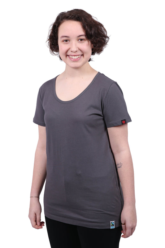 Etiko Fairtrade Certified Organic Cotton Charcoal Womens Round Neck T-Shirt, Eco-Friendly