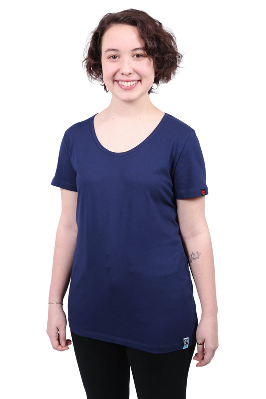 Etiko Fairtrade Certified Organic Cotton Navy Womens Round Neck T-Shirt, Eco-Friendly