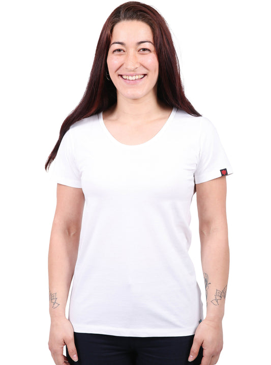 Etiko Fairtrade Certified Organic Cotton White Womens Round Neck T-Shirt, Eco-Friendly