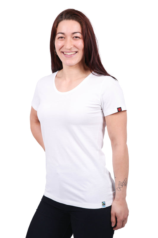 Etiko Fairtrade Certified Organic Cotton White Womens Round Neck T-Shirt, Eco-Friendly