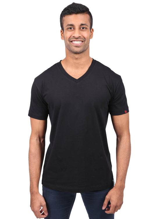 Etiko Fairtrade Certified Organic Cotton Black Unisex V-Neck T-Shirt, Ethically-made, Eco-Friendly
