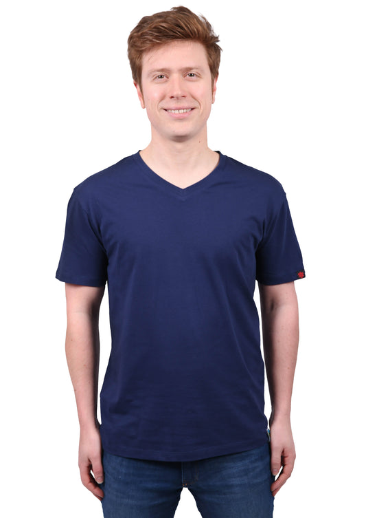 Etiko Fairtrade Certified Organic Cotton Navy Unisex V-Neck T-Shirt, Ethically-made, Eco-Friendly
