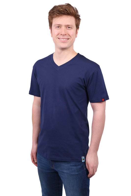 Etiko Fairtrade Certified Organic Cotton Navy Unisex V-Neck T-Shirt, Ethically-made, Eco-Friendly