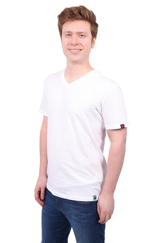 Etiko Fairtrade Certified Organic Cotton White Unisex V-Neck T-Shirt, Ethically-made, Eco-Friendly