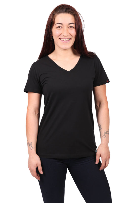 Etiko Fairtrade Certified Organic Cotton Black Womens V-Neck T-Shirt, Eco-Friendly