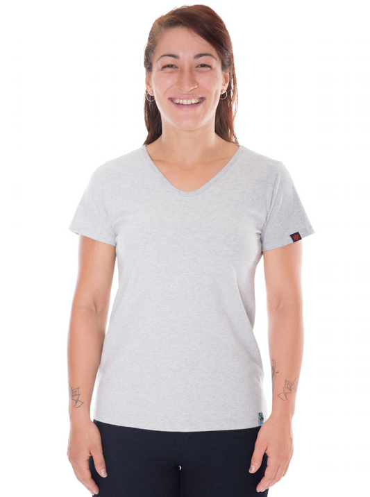 Etiko Fairtrade Certified Organic Cotton Grey Marle Womens V-Neck T-Shirt, Eco-Friendly