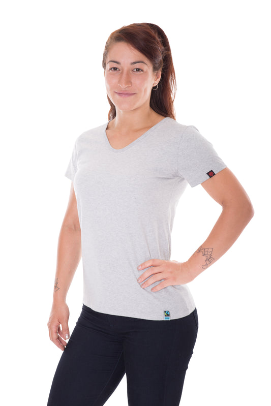 Etiko Fairtrade Certified Organic Cotton Grey Marle Womens V-Neck T-Shirt, Eco-Friendly