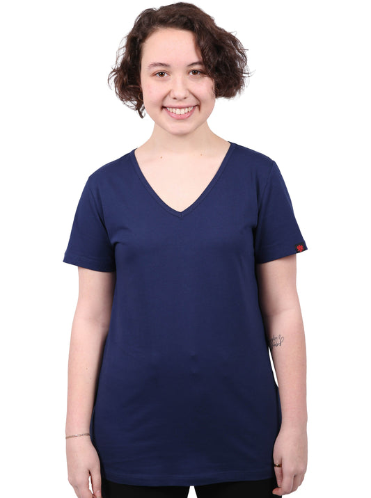 Etiko Fairtrade Certified Organic Cotton Navy Womens V-Neck T-Shirt, Eco-Friendly
