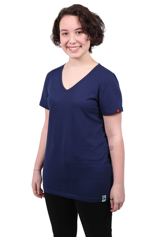 Etiko Fairtrade Certified Organic Cotton Navy Womens V-Neck T-Shirt, Eco-Friendly