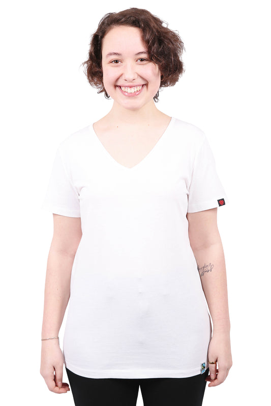 Etiko Fairtrade Certified Organic Cotton White Womens V-Neck T-Shirt, Eco-Friendly