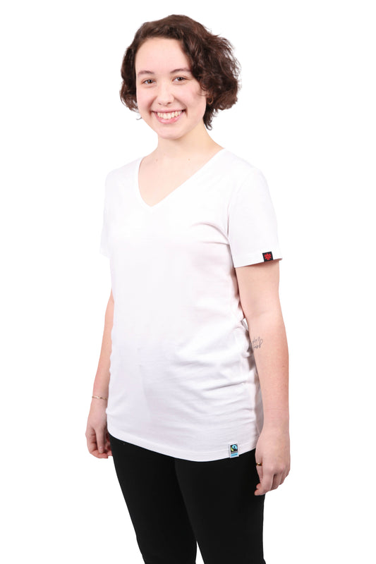 Etiko Fairtrade Certified Organic Cotton White Womens V-Neck T-Shirt, Eco-Friendly
