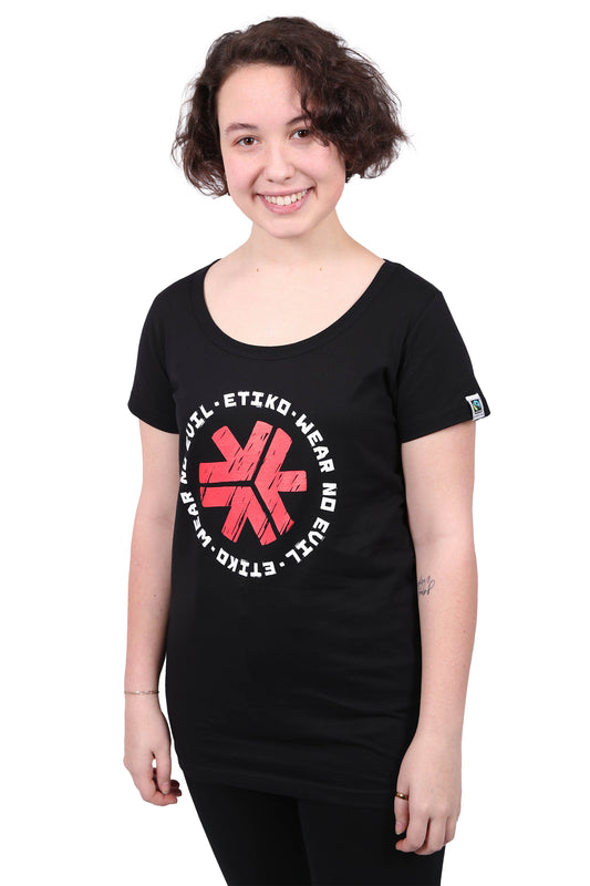 Etiko Fairtrade Certified Organic Cotton Wear No Evil 1.0 Printed Black Womens T-Shirt