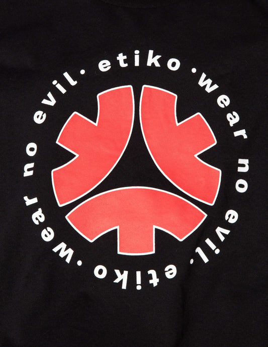 Etiko Fairtrade Certified Organic Cotton Wear No Evil 2.0 Printed Black Womens T-Shirt