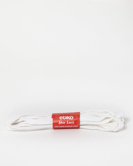 Etiko Fairtrade Certified Organic Cotton High Top White Shoelaces, Eco-Friendly